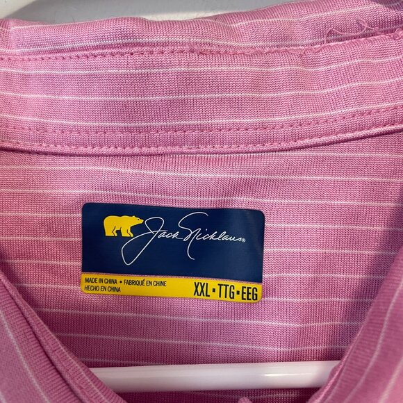 Jack Nicklaus Mens XXL Pink Striped Polo Shirt 100% Polyester Short Sleeve Class - Picture 5 of 8
